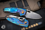 Three Rivers Manufacturing Custom NERD Folding Knife Nerd-Bird Feather Titanium 2.2" MagnaCut Stonewash