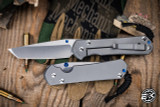 Left Hand-Chris Reeve Knives Large Sebenza 31 Folding Knife Glass Blasted Titanium, Blue Accents 3.6" MagnaCut Tanto L31-1688