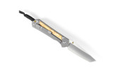 Chris Reeve Knives Large Sebenza 31 Folding Knife Glass Blasted Titanium, Box Elder Inlay 3.6" MagnaCut Tanto L31-1132