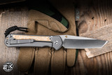 Chris Reeve Knives Large Sebenza 31 Folding Knife Glass Blasted Titanium, Box Elder Inlay 3.6" MagnaCut Tanto L31-1132