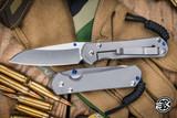 Left Hand-Chris Reeve Knives Small Sebenza 31 Folding Knife Glass Blasted Titanium, Blue Accents 3" MagnaCut Insingo Stonewash S31-1686