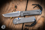 Left Hand-Chris Reeve Knives Small Sebenza 31 Folding Knife Sandblasted Titanium, Blue Accents  3" MagnaCut Tanto S31-1011
