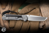 Chris Reeve Knives Small Sebenza 31 Bog Oak Inlay/Blasted Titanium Knife 3.6" MagnaCut Tanto Stonewash S31-1130