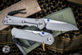 Chris Reeve Knives Large Inkosi Folding Knife Glass Blasted Titanium, Blue Accents 3.6" MagnaCut Insingo Stonewash LIN-1122