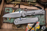 Left Hand-Chris Reeve Knives Large Inkosi Folding Knife Glass Blasted Titanium, Blue Accents 3.6" MagnaCut Insingo Stonewash LIN-1123