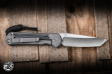 Chris Reeve Knives Small Sebenza 31 Folding Knife Glass Blasted Titanium, Black Canvas Micarta Inlay 3" MagnaCut Tanto Stonewash S31-1232