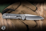Chris Reeve Knives Small Sebenza 31 Folding Knife Glass Blasted Titanium, Inlay Black Canvas Micarta Inlay 3.6" MagnaCut Insingo Stonewash S31-1224