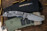 Rick Hinderer Knives XM-18 3.5" Sheepsfoot Folding Knife Blue/Black G10, Working Finish Titanium