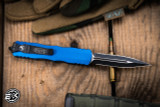 Preowned-Microtech Dirac OTF Automatic Knife Blue 3" Dagger Black Serrated  225-3BL