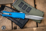 Microtech Hera II OTF Automatic Knife Blue 3.85" Recurve Satin 1705-4BL