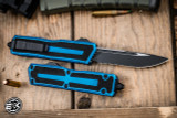 Microtech Scarab II Gen III OTF Automatic Knife Blue 4" Drop Point Serrated Black 1278-2BL