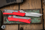 Microtech Glykon OTF Knife Aluminum/Titanium Red 3.75" Tanto Stonewash Serrated 185-12RD