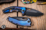Heretic Knives Medusa Manual Folding Knife Antique Blue-Purple Titanium 3.25" MagnaCut Tanto Black H009-6A-TIBLURP