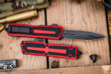 Microtech Scarab II Gen III OTF Automatic Knife Red Aluminum 4" M390 Dagger Serrated Black 1280-3RD
