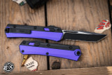 Microtech Glykon OTF Automatic Knife Purple Aluminum/Titanium 3.75" M390 Tanto Serrated Black 185-2PU