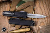 Microtech Cypher II OTF Automatic Knife Black Aluminum 3.5" Dagger Stonewash Serrated 1242-12