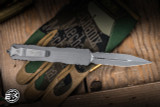 Microtech Dirac Delta OTF Automatic Knife Natural Clear Aluminum 3.75" M390 Dagger Stonewash Apocalyptic Serrated 227-11APNC