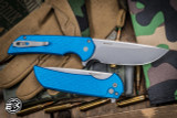 ProTech Mordax Manual Flipper Knife Blue Gridlock Texture 3.75" MagnaCut Drop Point Stonewash MX105-BLUE-GRIDLOCK