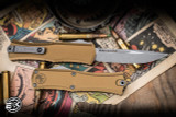 Microtech Hera Mini OTF Automatic Knife Tan 3" Drop Point Apocalyptic Stonewash 1703M-10APTA