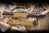 Microtech Hera II Mini OTF Automatic Knife Tan 3" Drop Point Black Serrated 1703M-2TA