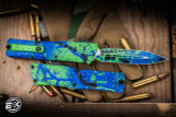 Microtech Combat Troodon Gen III OTF Automatic Knife Green Mamba - PW Light Blue Splatter 4" Dagger 1142-1GMPW-BKSPLS