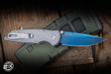 Protech TR-3 Custom Manual Folding Knife Grey Aluminum 3.5" Drop Point Sapphire Blue BSA25.INT.1