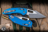 Microtech Stitch Ram-Lok Manual Folder Blue Fluted Aluminum 3.75" M390 Apocalyptic Stonewash Serrated 169RL-11APFLBL