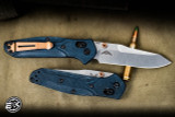 Benchmade Mini Osborne Folding Knife Blue Denim Textured Micarta/Copper PVD 2.9" M390 Reverse Tanto Satin 945-04