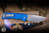 Preowned-Chaves Knives/ProTech 229 Redencion Automatic Folding Knife Blue Aluminum 3.3" S35VN Tanto Stonewash