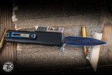 Microtech Marfione Select UTX-85 Gen III OTF Automatic Knife Blue Titanium Accent 3.1" Dagger Blued Baker Forge CopperMai Damascus 1232-16MS2-2