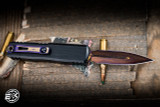 Microtech Marfione Custom Select UTX-85 Gen III OTF Purple Accents 3" Dagger Blued CopperMai Damascus 1232-16MS3-2
