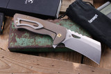Preowned-Kansept Knives Leviathan Flipper Bronze Titanium 3.9" S35VN Stonewashed Hawkbill Cleaver K1083A4