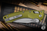 Preowned-Microtech Amphibian Ram-LOK Folding Knife Fluted OD Green Aluminum 3.9" M390 Apocalyptic Stonewash 137RL-10APFLOD