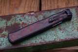 Preowned-Heretic Knives Cleric 2 OTF Automatic Knife Blood Red Camo Carbon 4.25" MagnaCut Tanto DLC H019-6A-RD/CC