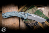 Microtech Marfione Select Amphibian Ram-LOK Folding Knife Frag Titanium Blue Accents 3.9" M390 Stonewash Serrated 137RL-11FRMS6