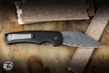 Defiant 7 Seax Automatic Folding Knife Black Aluminum 3.5" Boomerang Damascus