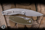 Three Rivers Manufacturing TRM NEUTRON 2 Folding Knife OD Green Turtle Shell G10 3" 20CV Stonewash