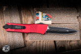 Preowned-Microtech Combat Troodon Red OTF Automatic D/E 3.8" Dagger Black Serrated 142-3RD