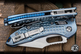 Microtech Marfione Select Stitch RAM-LOK Manual Folding Knife Ice  Blue Frag Titanitum w/ Blue Titanium Accent Double Vapor Blast 3.6" Bohler M390MK Stonewashed Spear Point  169RL-10FRMS6