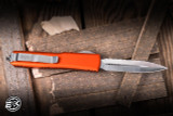 Preowned-Microtech Ultratech OTF Automatic Knife Orange 3.4" Stonewash Dagger Serrated 122-12OR
