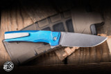 MachineWise Sonora Button Lock Folding Knife Sunray E-Blue Titanium 3.35" S90V Stonewash 1755