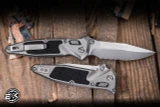 Microtech Marfione Select Socom RAM-LOK Manual Knife Stonewash Titanium, Bronze Accents Double Vapor Blast 4" M390 Stonewash Spear Point Part Serrated 160RL-11SMS2