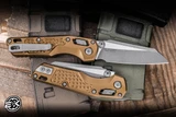 Microtech MSI Mini Ram-Lok Folding Knife Tan Frag Aluminum 3.25" M390 Wharncliffe Apocalyptic Stonewash 210M-10APFRTA