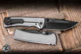 Chaves Knives 229 Redencion Folding Knife Bright Stonewash Titanium 3.75" M390 Tanto Black DLC
