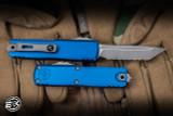 Microtech UTX-85 Gen IV OTF Automatic Knife Blue 3" M390 Apocalyptic Tanto Serrated 12334-12APBL