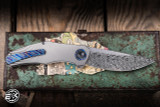 Holt Bladeworks Custom Renegade Flipper Knife Bent Starburst Titanium 3.5" Heimskringla Damasteel