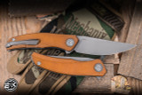 Shirogorov Knives Q95 Ursus Linerlock Flipper Knife Light Brown Micarta 3.75" Elmax Drop Point Stonewash