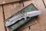 Preowned-Hinderer Knives XM-24 4" Textured Titanium 20CV Swedged Spearpoint Stonewash