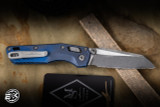 Microtech Marfione Select MSI Mini Ram-Lok Knife Antique Blue Fluted Titanium, Blue Accents  3.25" M390 Sheepsfoot Full Serrated Apocalyptic  210M-12APFLMS2