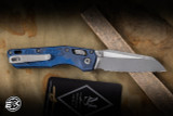 Microtech Marfione Select MSI Mini Ram-Lok Knife Antique Blue Frag Titanium, Blue Accents  3.25" M390 Sheepsfoot Full Serrated Apocalyptic 210M-12APFRMS2
